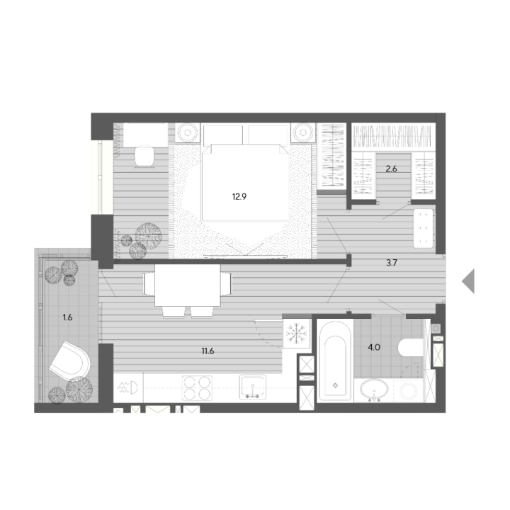 Планировка однокомнатной квартиры 36,4 м²