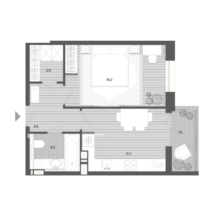 Планировка однокомнатной квартиры 39,1 м²