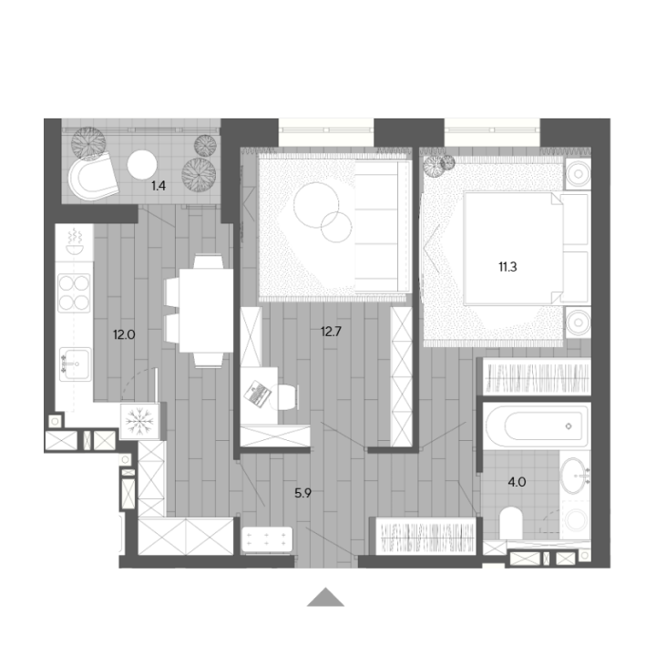 Планировка двухкомнатной квартиры 47,3 м²