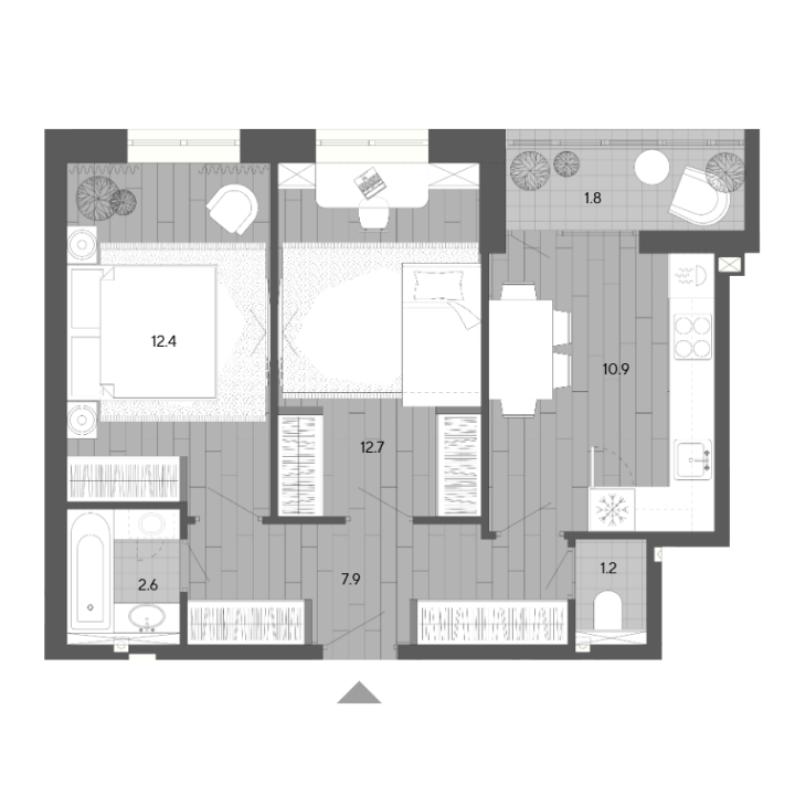 Планировка двухкомнатной квартиры 49,5 м²