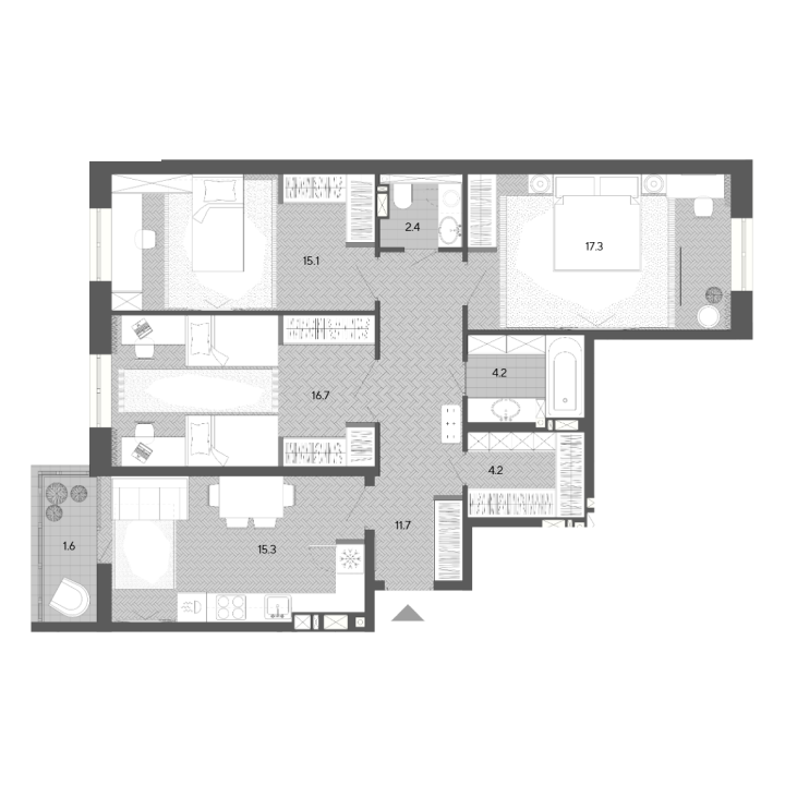 Планировка трехкомнатной квартиры 88,5 м²