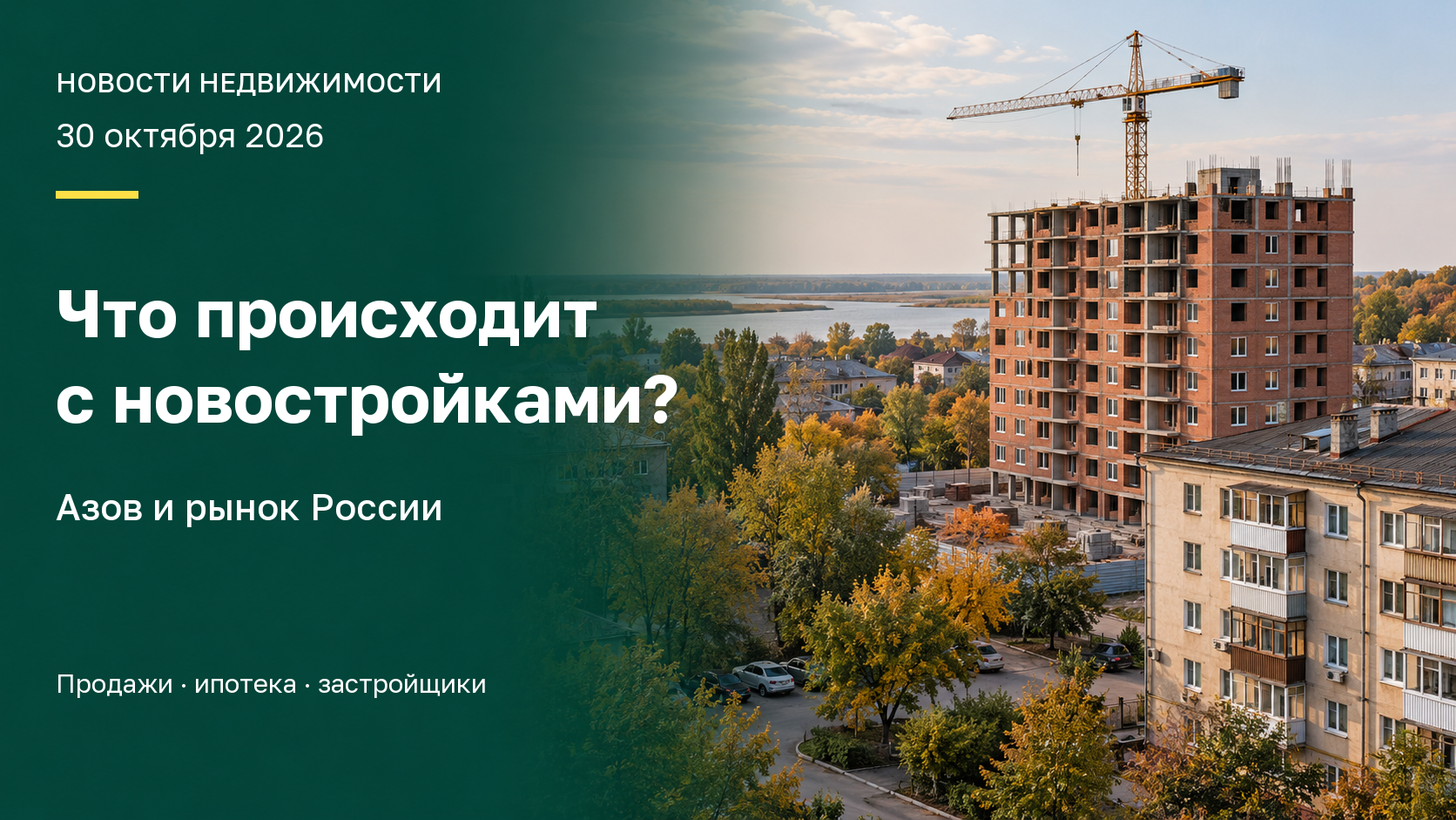 Что происходит с новостройками? Азов и рынок России. Новости недвижимости на 30 октября 2026: продажи, ипотека, застройщики. Условное изображение жилой застройки.